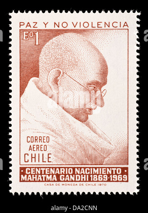 Timbre du Chili représentant le Mahatma Gandhi. Banque D'Images