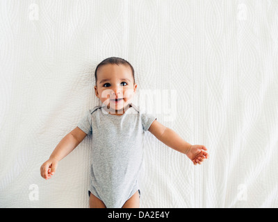 Baby Boy (2-5 months) portrait on white Banque D'Images