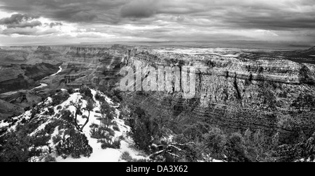 Un rendu noir et blanc, l'avis du Parc National du Grand Canyon, Arizona, au cours de l'hiver, USA Banque D'Images