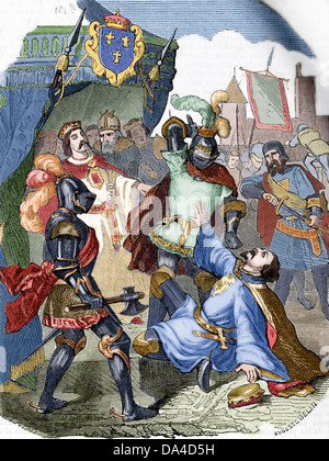 Charles le Téméraire (1433-1477). Assassinat du duc de Bourgogne sur le pont de Montereau. Gravure par Auguste Belin. Banque D'Images