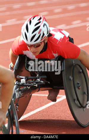 Patricia Keller (Suisse) dans le womens (T53/T53) à 1500 mètres en fauteuil roulant le Sainsbury's finale du Grand Prix d'athlétisme de l'IPC Banque D'Images