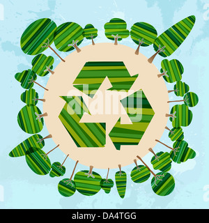 Transparent multicolore bagué arbres autour de réutilisent le monde. La version de fichier EPS10. Cette illustration contient des transparents et est disposé en couches Banque D'Images