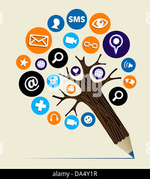 Internet marketing multimédia concept icônes arborescence crayon. Couches d'illustration vectorielle pour une manipulation facile et coloris. Banque D'Images