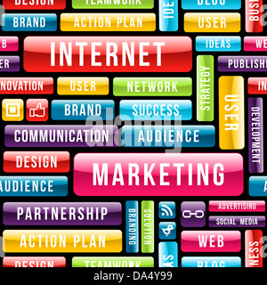 Texte marketing brillant concept web boutons transparente motif de fond. Couches d'illustration vectorielle pour une manipulation facile et coloris. Banque D'Images