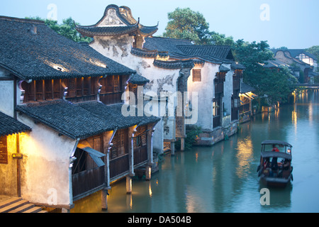 La Chine, Wuzhen, Xizha Scenic Zone, Xishi Scène de rivière. Banque D'Images