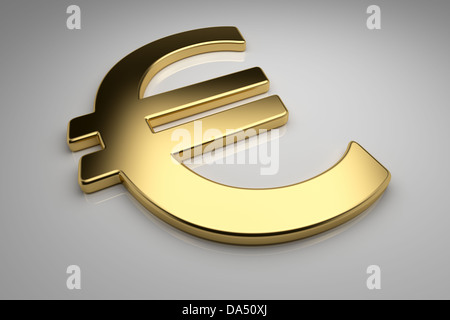 Signe euro or sur fond gris, 3D render Banque D'Images