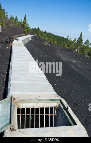 L'objet canal d'eau près de Arenas Negras avec Teide en arrière-plan, transporte l'eau de Los Realajos à Guia de Isora Banque D'Images