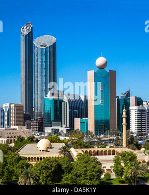 Émirats Arabes Unis, ÉMIRATS ARABES UNIS, Moyen Orient, Abu Dhabi, Ville, Skyline, Etisalat Tower, Etisalat, Tour, Al Dhafrah arkien, District, Banque D'Images
