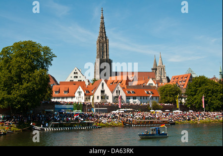 Schwörmontag, Nabadda, traditionnelle, maison de vacances, fête, Fête, festival, les gens, les masses, Danube, Ulm, Bade-Wurtemberg, Allemagne, Eur Banque D'Images