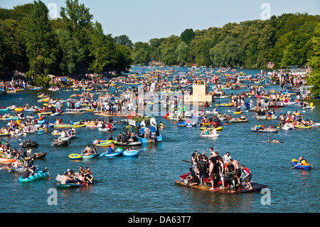 Schwörmontag, Nabadda, traditionnelle, maison de vacances, fête, Fête, festival, les gens, les masses, Danube, Ulm, Bade-Wurtemberg, Allemagne, Euro Banque D'Images