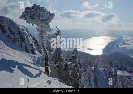 La Dent de Vaulion, Vallée de Joux, vue, Lac de Joux, montagne, paysage, montagne, paysage, lac, lacs, hiver, canton, VD, Vau Banque D'Images