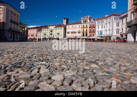 Piazza Grande, Locarno, lieu, canton, TI, Tessin, Suisse, ville du Sud, ville, Suisse, Europe, pavés Banque D'Images