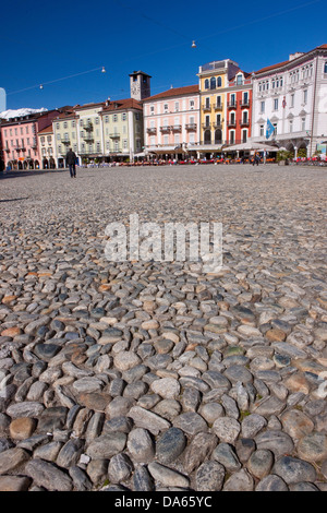 Piazza Grande, Locarno, lieu, canton, TI, Tessin, Suisse, ville du Sud, ville, Suisse, Europe, pavés Banque D'Images