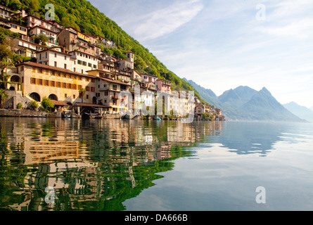 Gandria, canton, TI, Tessin, Suisse du Sud, de l'eau, lac, lacs, village, la Suisse, l'Europe, le lac de Lugano, Banque D'Images