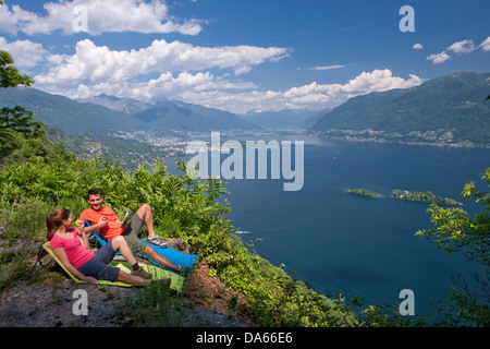 Voir, Lago Maggiore, Brissago, îles, îles britanniques, Maggiadelta, canton, TI, Tessin, Suisse du Sud, lac, plan d'eau, l'eau, f Banque D'Images