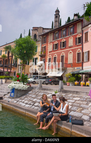 Pause, Stop, le lac de Lugano, Morcote, travail, emploi, occupation, profession, professions, métiers, groupe, de boire, de canton, TI, Tic Banque D'Images