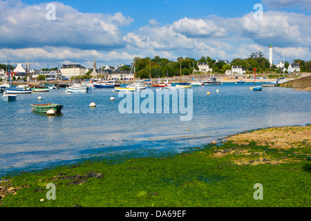 Bénodet, France, Europe, Bretagne, département Finistère, ville, ville, port, port, bateaux, lighthouse Banque D'Images