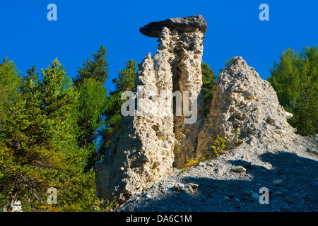 Val Sinestra, terre de pyramides, Suisse, Europe, canton des Grisons, Engadine, Grisons, Engadine, Unterengadin, pyramides, erosi Banque D'Images