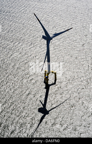Vue aérienne, éolienne, parc éolien offshore, Mer du Nord Banque D'Images