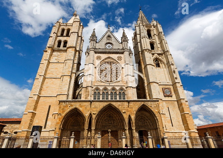 La cathédrale de style gothique Xacobeo Camino de Santiago Leon Castille Espagne Banque D'Images