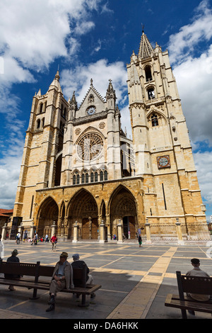 La cathédrale de style gothique Xacobeo Camino de Santiago Leon Castille Espagne Banque D'Images