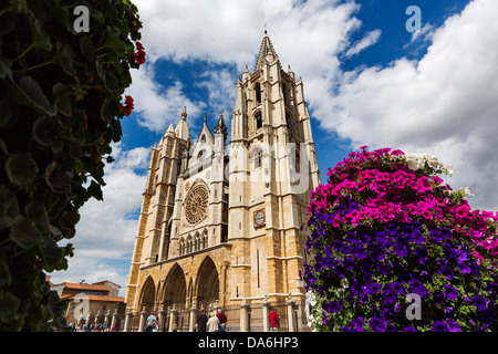 La cathédrale de style gothique Xacobeo Camino de Santiago Leon Castille Espagne Banque D'Images