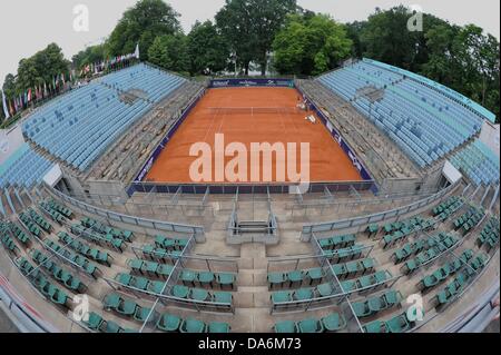 Vue sur le domaine principal de la Steffi Graf tennis stadium sur le terrain de tennis sur gazon-, Turner-Clubs (LTTC) Rot-Weiß-Berlin, accueil de tennis player Sabine Lisicki, à Berlin, Allemagne, 06 juillet 2013. Le 06 juillet 2013 Lisicki joue dans la finale de Wimbledon. Photo : PAUL ZINKEN Banque D'Images