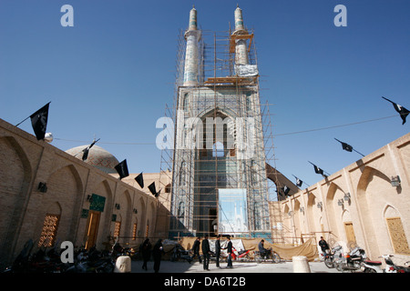 Mosquée Jameh ou mosquée de vendredi à Yazd en rénovation, l'Iran Banque D'Images