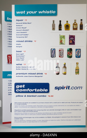 Spirit Airlines Menu à bord Banque D'Images