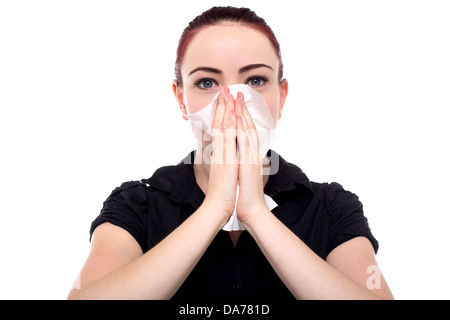 Business Woman blowing nose Banque D'Images