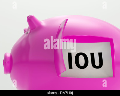 IOU Dans Piggy montrant a éclaté, sans emploi et en faillite Banque D'Images
