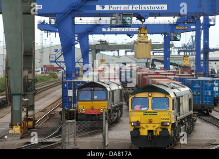 Gare d'origine, port de Felixstowe, Suffolk, UK. Banque D'Images