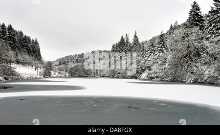 Staindale dans le lac Dalby forest prise sur un froid matin d'hiver glacial Banque D'Images