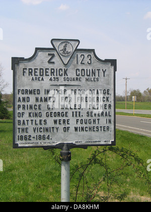 FREDERICK COUNTY Area 435 milles carrés formé en 1738 de l'orange et du nom de Frederick, Prince de Galles, père du roi George III. Plusieurs batailles ont été livrées dans les environs de Winchester, 1862-1864. Conservation & Development Commission, 1929. Banque D'Images