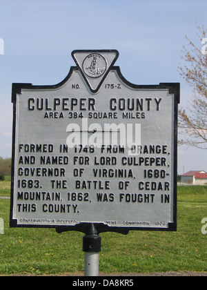 CULPEPER COMTÉ Salon 384 milles carrés formé en 1748 de l'Orange, et le nom de Lord Culpeper, gouverneur de Virginie, 1680-1683. La bataille de Cedar Mountain, 1862, a été menée dans ce comté. Conservation & Development Commission, 1929. Banque D'Images