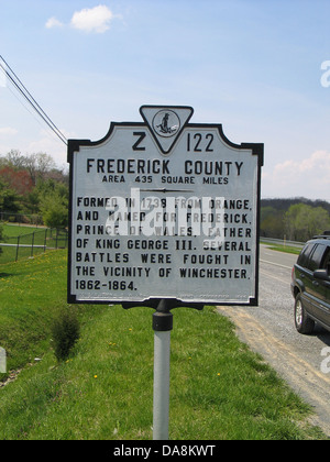 FREDERICK COUNTY Area 435 milles carrés formé en 1738 de l'orange et du nom de Frederick, Prince de Galles, père du roi George III. Plusieurs batailles ont été livrées dans les environs de Winchester, 1862-1864. Conservation & Development Commission, 1929. Banque D'Images