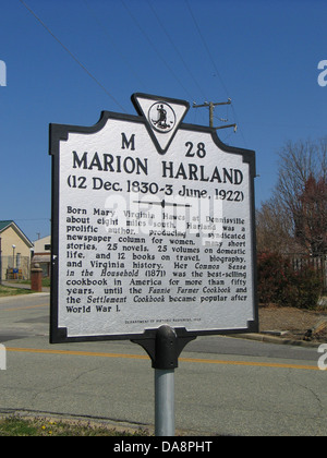 MARION HARLAND (12 décembre 1830 - 3 juin, 1922) née Mary Virginia Hawes à Dennisville environ huit milles au sud, Harland est un auteur prolifique, produisant une revue française pour les femmes, de nombreuses histoires courtes, 25 romans, 25 volumes sur la vie domestique, et 12 livres sur les voyages, biographie, et l'histoire de la Virginie. Son  <i >le sens commun dans le ménage </i > (1871) a été la meilleure vente livre en Amérique depuis plus de cinquante ans, jusqu'à la  <i >Fannie Farmer Cookbook </i > et  <i >livre de règlement </i > est devenu populaire après la Première Guerre mondiale. Ministère des ressources historiques, 1998 Banque D'Images