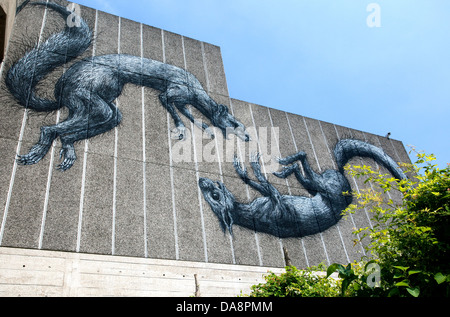 Par l'artiste de rue belge Roa sur South Bank, Londres Banque D'Images