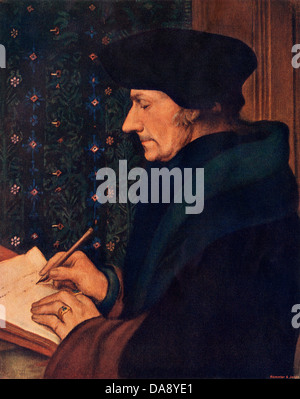 Desiderius Erasmus. La reproduction de demi-teinte couleur du portrait par Holbein Banque D'Images