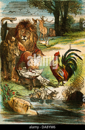 La mort d'un poulet, d'un Berlin d'édition des Contes de Grimm, 1865. Illustration couleur d'origine Banque D'Images