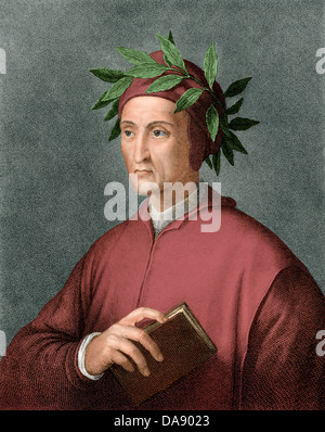 Dante Alighieri, poète de la Renaissance. Gravure couleur numérique Banque D'Images