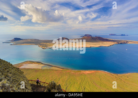 L'Espagne, Europe, Îles Canaries, Chinijo, Parc Naturel, Lanzarote, île, Mirador del Rio, Belvedere, bleu, isla Graciosa, Gracio Banque D'Images