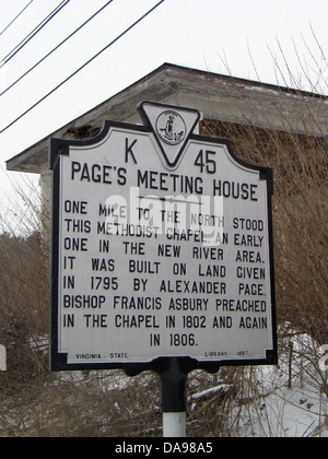 La réunion de la page chambre à un mille au nord se tenait cette chapelle méthodiste, un début de l'un dans la nouvelle zone de la rivière. Il a été construit sur un terrain donné en 1795 par Alexander Page. L'évêque Francis Asbury prêchait dans la chapelle en 1802 et de nouveau en 1806. Virginia State Library, 1957 Banque D'Images