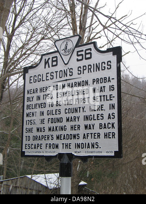 EGGLESTON'S SPRINGS près d'ici Adam Harmon, probablement en 1750, a établi ce qu'on croit être le premier établissement en Giles Comté. Ici, en 1755, il a trouvé Marie Ingles comme elle faisait son chemin de retour à Draper's Meadows après son évasion de l'Indiens. Conservation & Development Commission, 1930. Banque D'Images