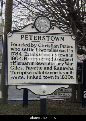 PETERSTOWN fondée par Christian Peters qui s'établirent deux milles à l'est en 1784. Établi en tant que ville en 1804. Peters a servi comme carabinier expert en guerre révolutionnaire. Giles, Kanawha Turnpike et Fayette, remarquable voie nord-sud, ville liée dans années 1830. La Division des Archives de la Virginie de l'Ouest et de l'histoire, 2002. Banque D'Images