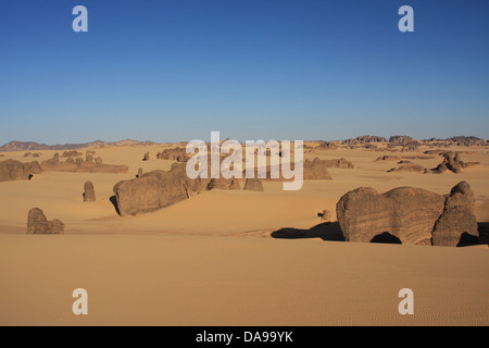 L'Algérie, Afrique, Afrique du Nord, désert, désert de sable, Sahara, Tamanrasset, le Hoggar, Ahaggar, rock, rock formation, Tassili du Hogga Banque D'Images