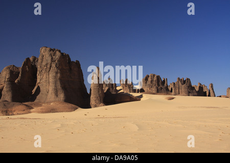 L'Algérie, Afrique, Afrique du Nord, désert, désert de sable, Sahara, Tamanrasset, le Hoggar, Ahaggar, rock, rock formation, Tassili du Hogga Banque D'Images