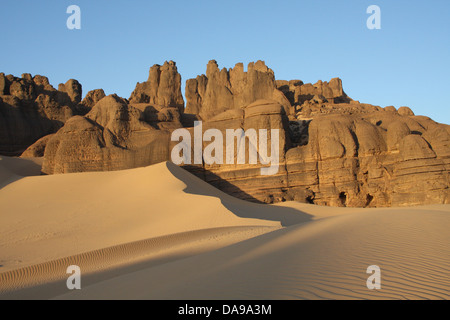 L'Algérie, Afrique, Afrique du Nord, désert, désert de sable, Sahara, Tamanrasset, le Hoggar, Ahaggar, rock, rock formation, Tassili du Hogga Banque D'Images