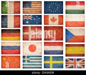 Grunge flags : USA, Grande Bretagne, Italie, France, Danemark, l'Allemagne, la Russie, le Japon, le Canada, l'Espagne, la Turquie, l'Australie et d'autres Banque D'Images