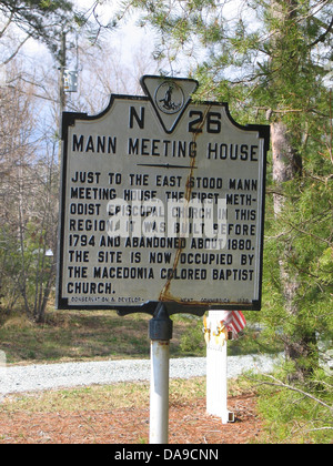 Réunion MANN chambre juste à l'est se tenait Mann Meeting House, la première église épiscopale méthodiste dans cette région. Il a été construit avant 1794 et abandonné vers 1880. Le site est maintenant occupé par la Macédoine l'Église baptiste de couleur. Conservation & Development Commission, 1929. Banque D'Images